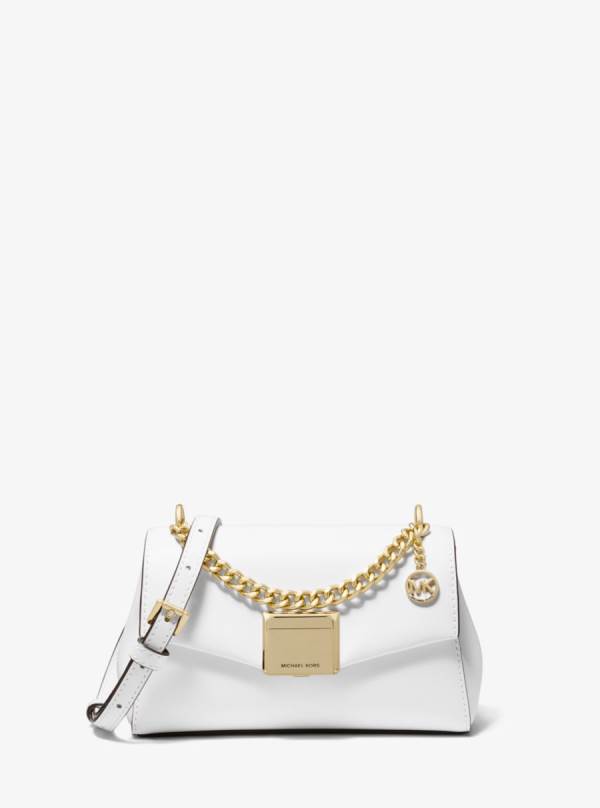 Damske Spojková Taška Michael Kors Lita Small Leather Biele - Kabelky Michael Kors Vypredaj | CEVYZ-3274